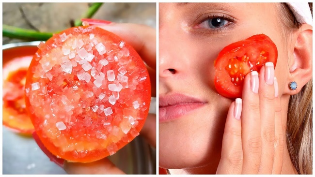 Cà chua kết hợp với muối giúp loại bỏ da chết, phần da bị cháy nắng 