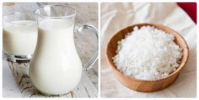 Làm sạch mụn thâm bằng sữa tươi không đường và muối