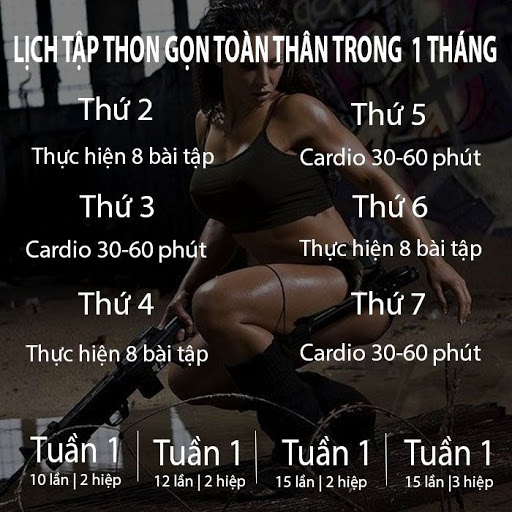 Lịch tập các bài giảm mỡ toàn thân Cardio trong 1 tháng hiệu quả 